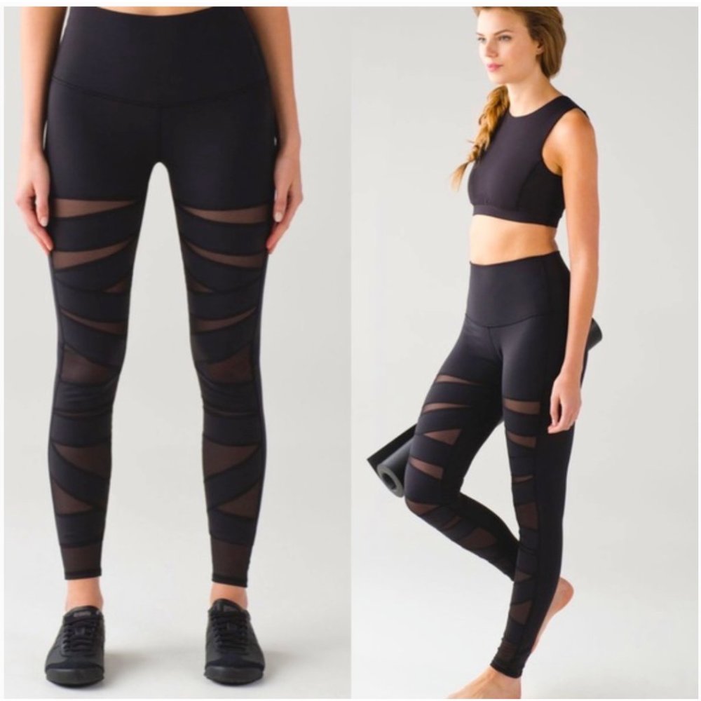 Lululemon Athletica Jet Black Hi-Rise Tech Mesh Wunder Under Pant Leggings 8